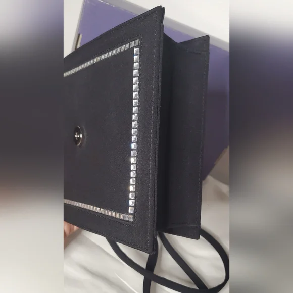 NWT STUART WEITZMAN-Small-black Fabric bag -magnetic snap crossbody evening bag - Picture 10 of 13